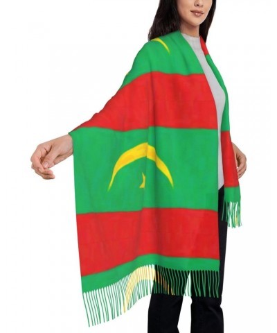 Mauritania Flag Oil Painted Scarf for Women Winter Warm Travel Silk Scarves $18.11 Scarves