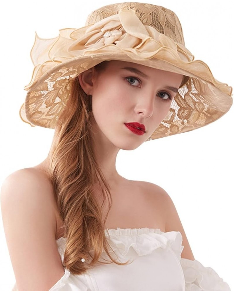 Best Gardening Hat Womens Summer Dress Hat Wide Leaf Flower Bridal Shower Hat Sun Hats Beach Hat Outdoor Sun Hats Khaki $11.2...