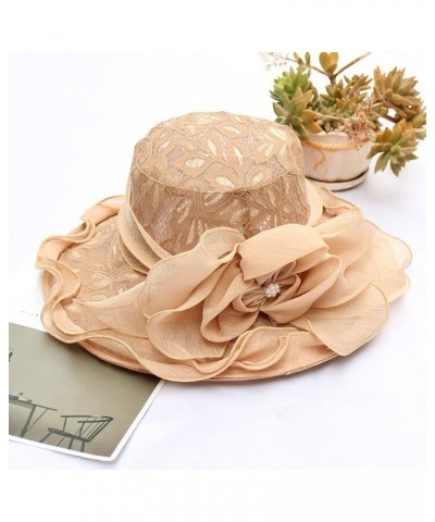 Best Gardening Hat Womens Summer Dress Hat Wide Leaf Flower Bridal Shower Hat Sun Hats Beach Hat Outdoor Sun Hats Khaki $11.2...