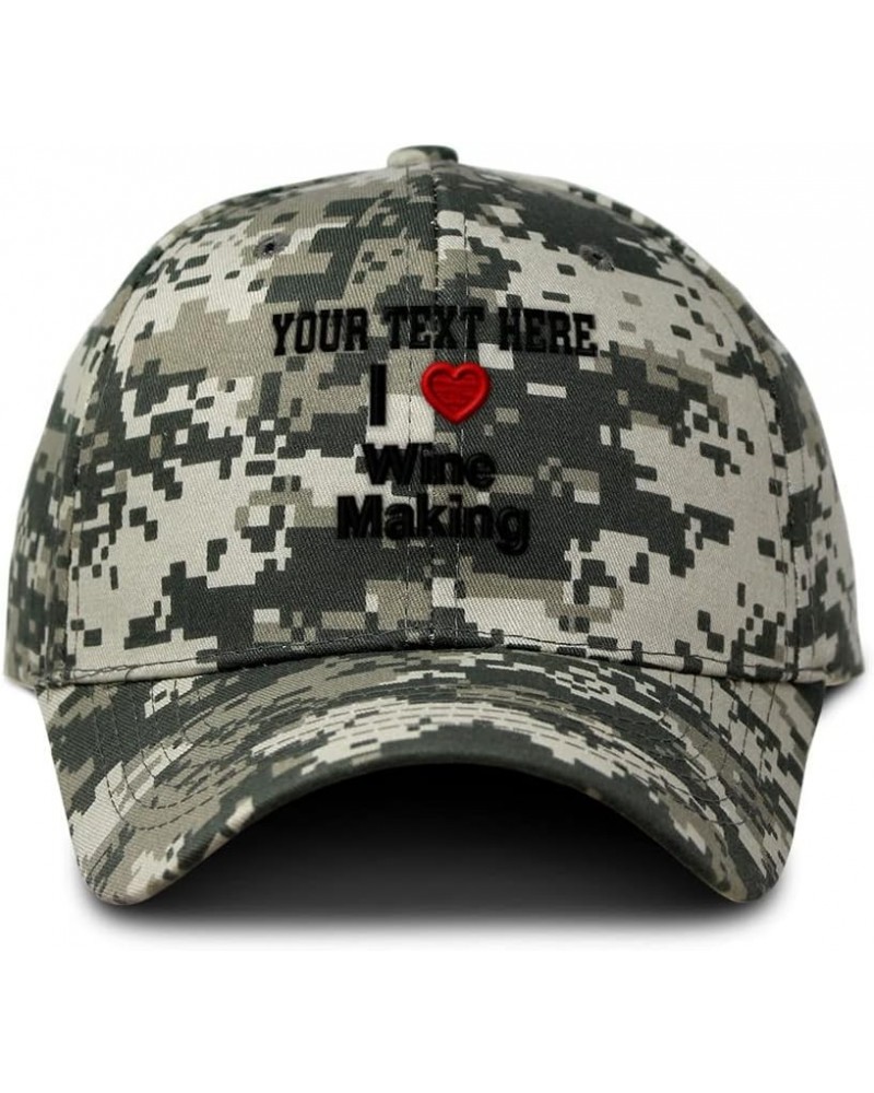 Custom Camo Baseball Cap I (Love) Wine Making Red Heart Hobbies Lovers Cotton Pixel Camo Personalized Text Here $15.04 Baseba...