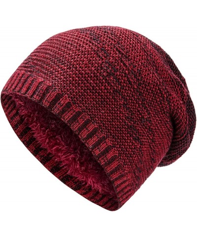 Womens Mens Two Tone Twill Knit Pile Hat Winter Warm Hat Trendy Unisex Pullover Hat Men Pile Cap Hat Red $9.84 Skullies & Bea...