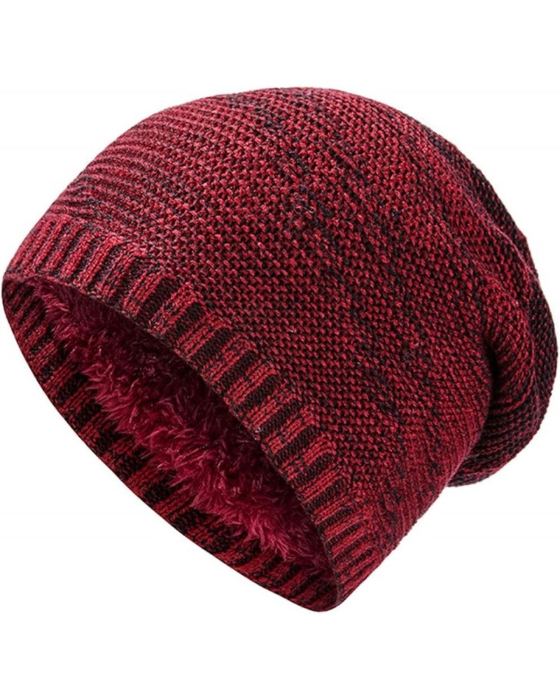 Womens Mens Two Tone Twill Knit Pile Hat Winter Warm Hat Trendy Unisex Pullover Hat Men Pile Cap Hat Red $9.84 Skullies & Bea...