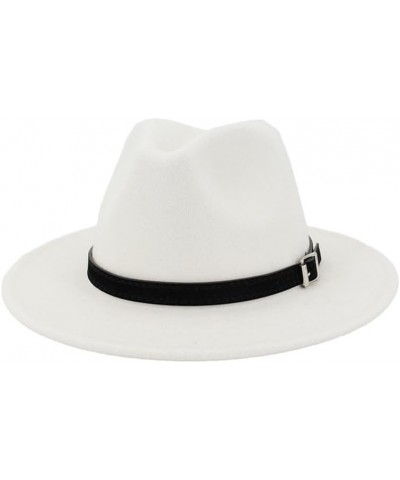 Men Women Wide Brim Wool Felt Fedora Panama Hat with Belt Buckle Jazz Trilby Cap Formal Top Hat Black $15.06 Fedoras