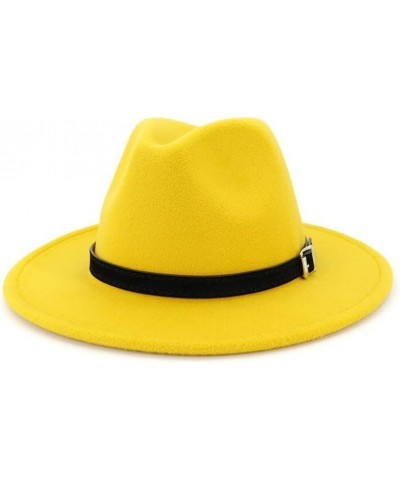 Men Women Wide Brim Wool Felt Fedora Panama Hat with Belt Buckle Jazz Trilby Cap Formal Top Hat Black $15.06 Fedoras