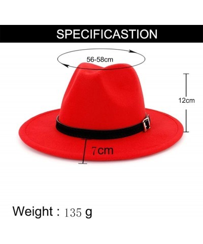 Men Women Wide Brim Wool Felt Fedora Panama Hat with Belt Buckle Jazz Trilby Cap Formal Top Hat Black $15.06 Fedoras