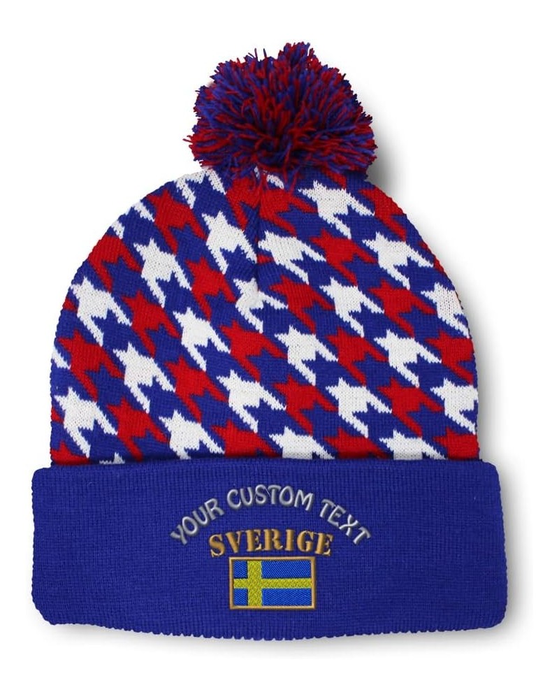 Custom Pom Pom Beanies for Women Sweden Sverige Flag Embroidery Skull Cap Flags Winter Hats for Men 1 Size American Stars Per...