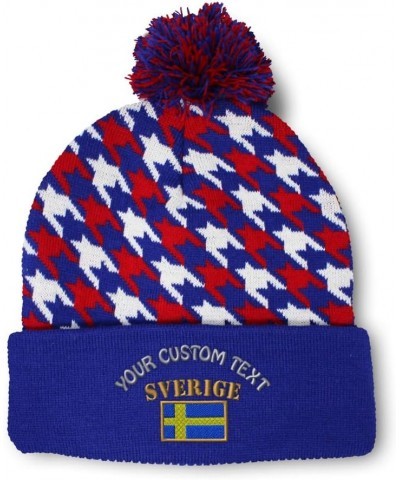 Custom Pom Pom Beanies for Women Sweden Sverige Flag Embroidery Skull Cap Flags Winter Hats for Men 1 Size American Stars Per...