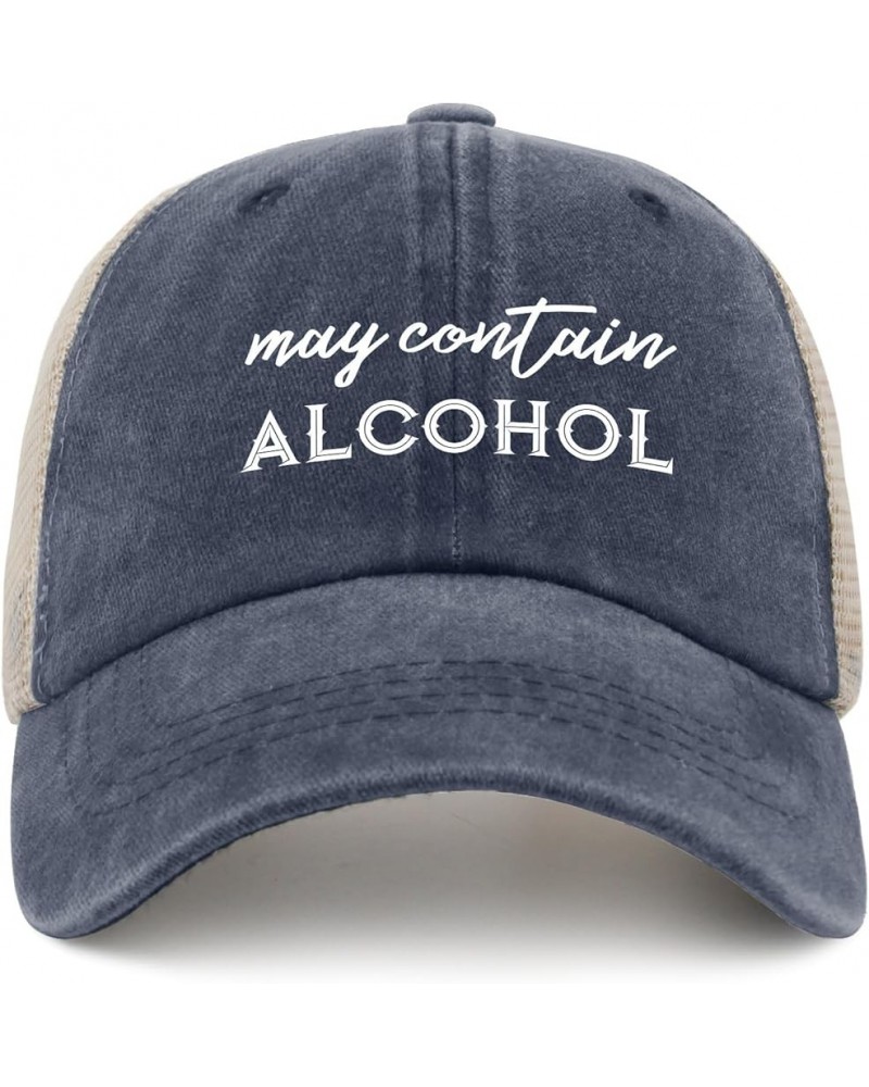 May Contain Alcohol Hat for Women Baseball Caps Funny Washed Dad Hat Light Weight Purplish Blue01 $11.24 Baseball Caps