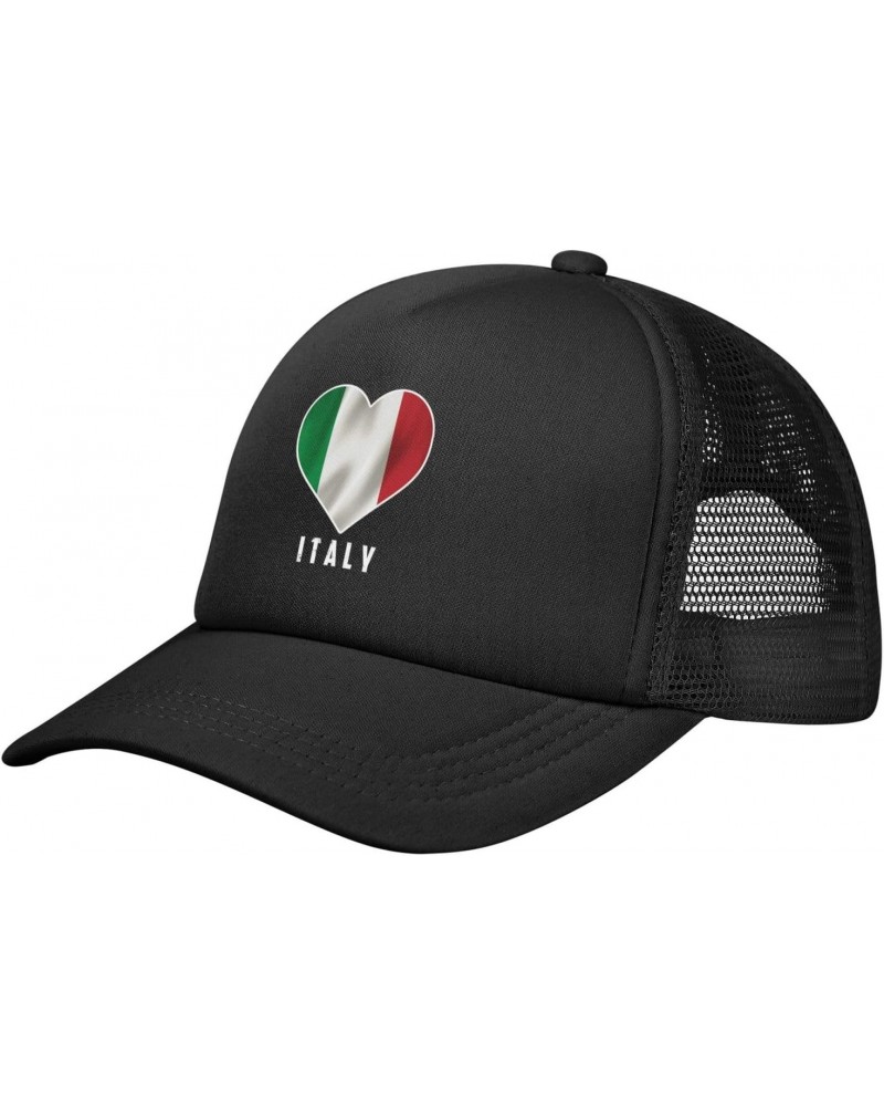 Italy Flag Heart Baseball Cap Adjustable Casual Mesh Hats Duck Tongue Hat for Men Women49 Black $12.74 Baseball Caps