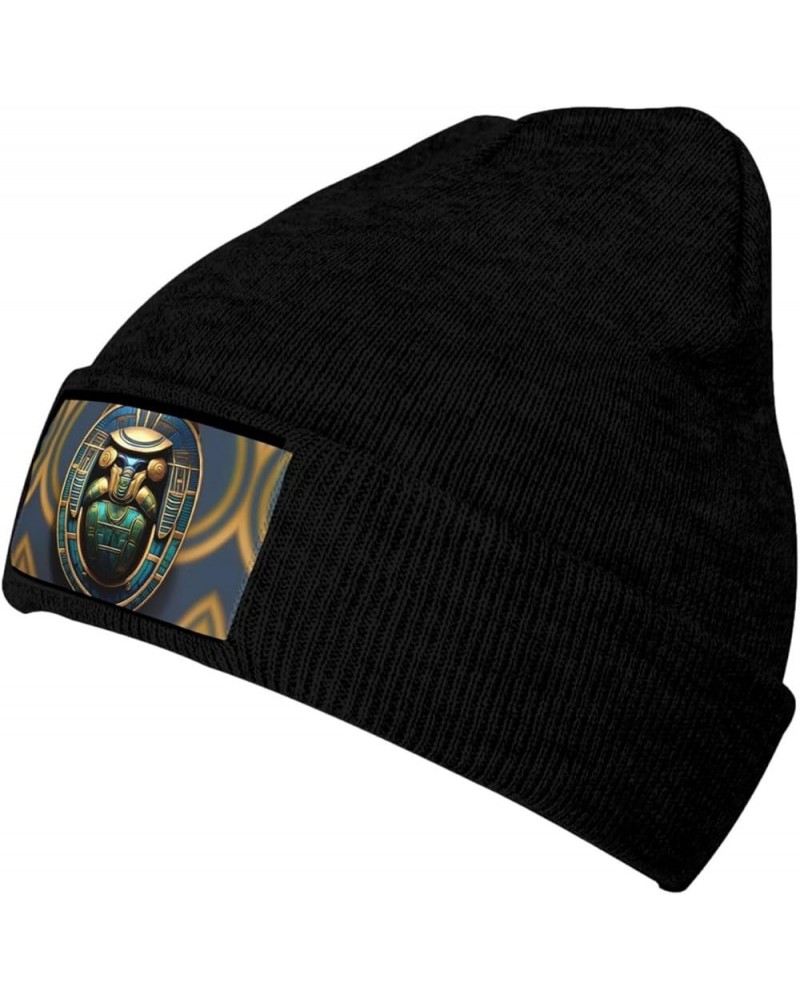 Egyptian Scarab Print Unisex Beanie for Men and Women Knit Hat Winter Beanies,Skater Beanie Black $13.23 Skullies & Beanies