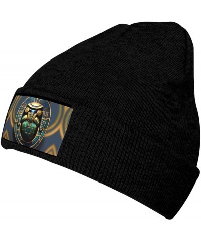 Egyptian Scarab Print Unisex Beanie for Men and Women Knit Hat Winter Beanies,Skater Beanie Black $13.23 Skullies & Beanies