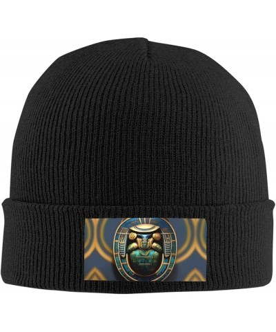 Egyptian Scarab Print Unisex Beanie for Men and Women Knit Hat Winter Beanies,Skater Beanie Black $13.23 Skullies & Beanies