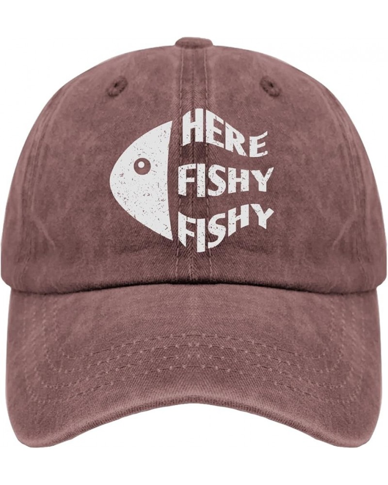 Fishy Hat Here Fishy Cap Running Cap Pigment Black Womens Beach Hat Gifts for Women Golf Cap Wine Red $9.68 Baseball Caps