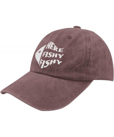 Fishy Hat Here Fishy Cap Running Cap Pigment Black Womens Beach Hat Gifts for Women Golf Cap Wine Red $9.68 Baseball Caps