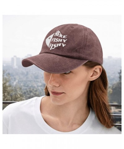 Fishy Hat Here Fishy Cap Running Cap Pigment Black Womens Beach Hat Gifts for Women Golf Cap Wine Red $9.68 Baseball Caps