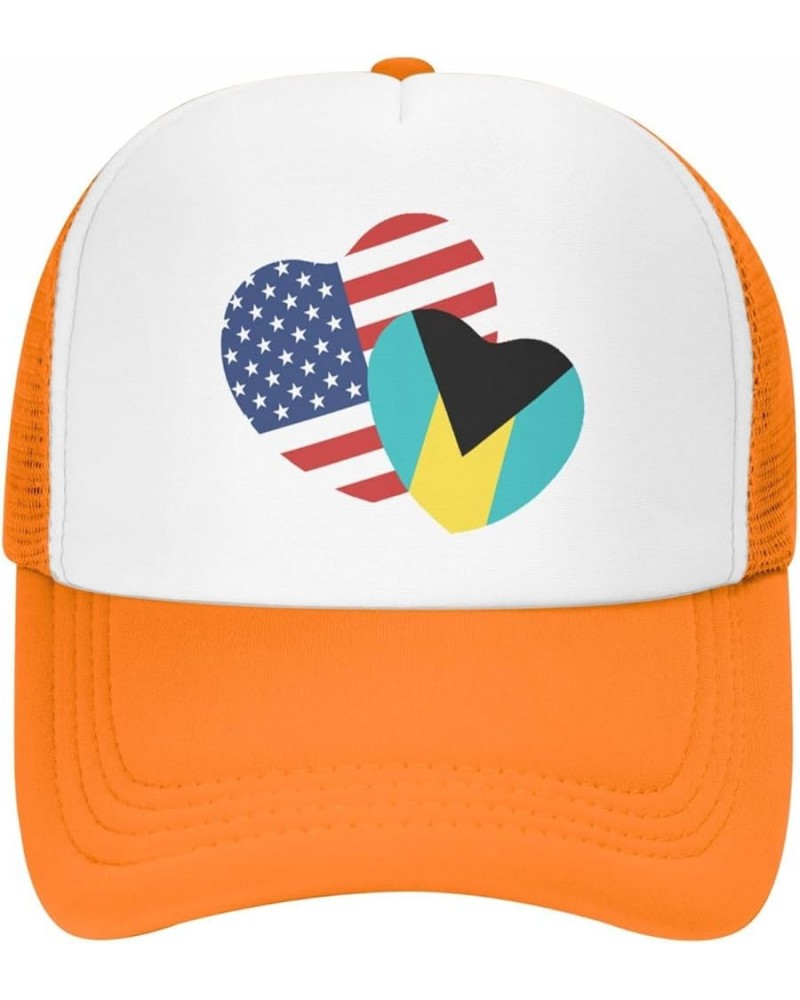 American Bahamas Flag Love Heart Mesh Baseball Cap Orange $10.49 Baseball Caps