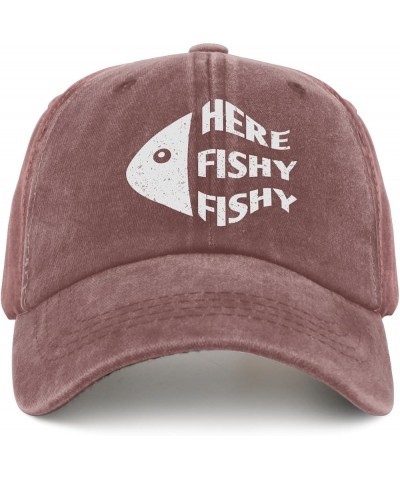 Fishy Hat Here Fishy Cap Running Cap Pigment Black Womens Beach Hat Gifts for Women Golf Cap Wine Red $9.68 Baseball Caps