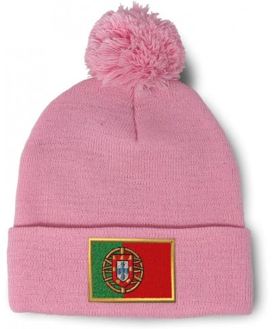 Pom Pom Beanies for Women Portugal Embroidery Skull Cap Europe Winter Hats for Men Acrylic 1 Size Soft Pink Design Only $12.5...