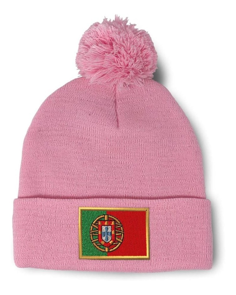 Pom Pom Beanies for Women Portugal Embroidery Skull Cap Europe Winter Hats for Men Acrylic 1 Size Soft Pink Design Only $12.5...