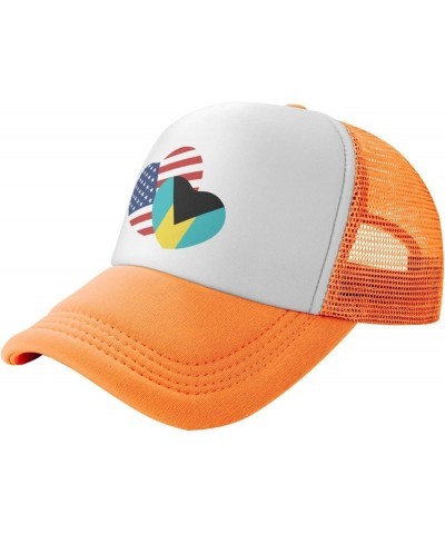 American Bahamas Flag Love Heart Mesh Baseball Cap Orange $10.49 Baseball Caps