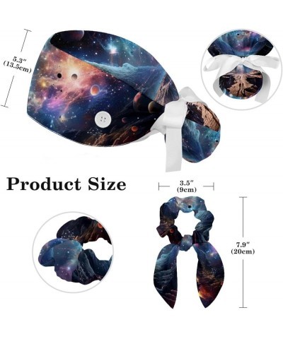 Scrub Hat Galaxy Starry Sky Adjustable Working Cap with Button Bow Hair Scrunchies for Women Color 2 $10.63 Skullies & Beanies