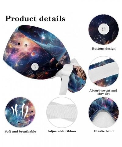 Scrub Hat Galaxy Starry Sky Adjustable Working Cap with Button Bow Hair Scrunchies for Women Color 2 $10.63 Skullies & Beanies