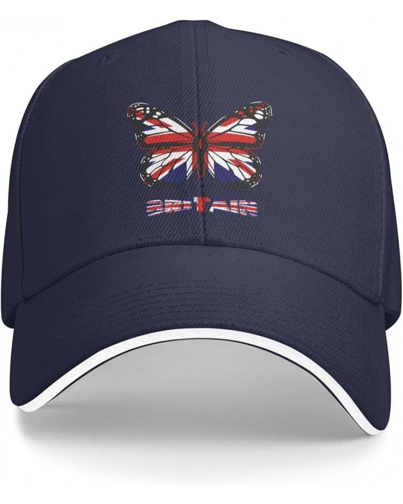 Butterfly Britain Flag Baseball Cap for Men Women Navy Blue $11.75 Baseball Caps