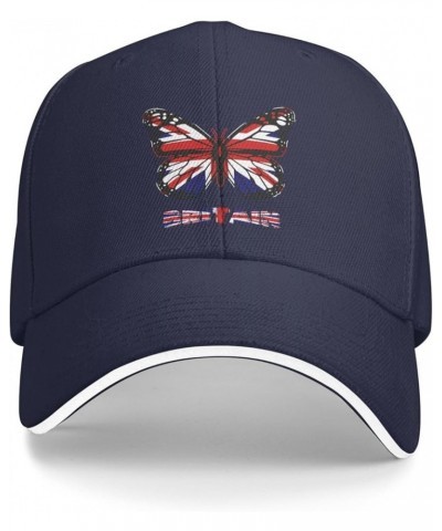 Butterfly Britain Flag Baseball Cap for Men Women Navy Blue $11.75 Baseball Caps