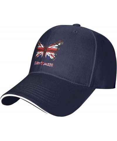 Butterfly Britain Flag Baseball Cap for Men Women Navy Blue $11.75 Baseball Caps