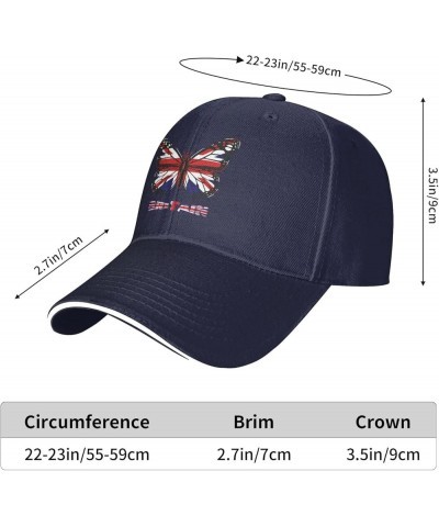 Butterfly Britain Flag Baseball Cap for Men Women Navy Blue $11.75 Baseball Caps