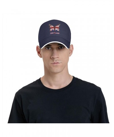 Butterfly Britain Flag Baseball Cap for Men Women Navy Blue $11.75 Baseball Caps