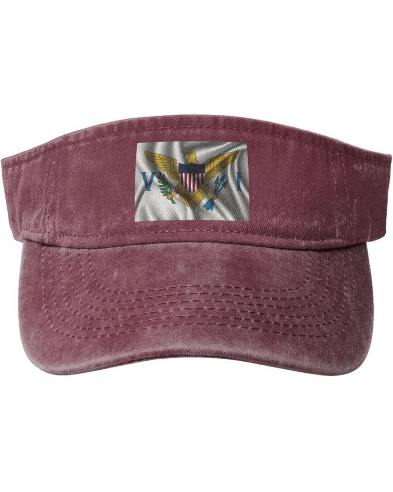 Silk Style Flag of The United States Virgin Islands Sun Visor Hats for Women Men Adjustable Cotton Sun Hat Golf Cap Red $12.9...