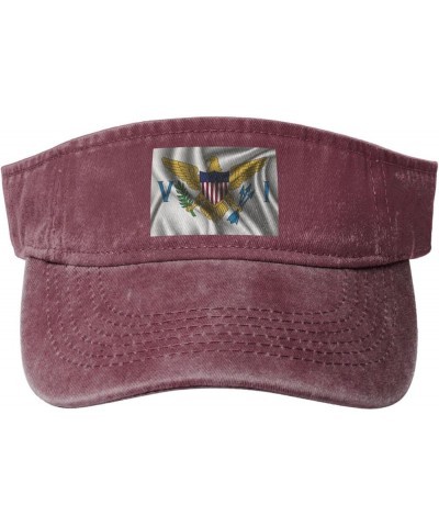 Silk Style Flag of The United States Virgin Islands Sun Visor Hats for Women Men Adjustable Cotton Sun Hat Golf Cap Red $12.9...