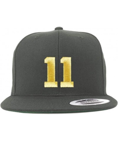 Number 11 Gold Thread Flat Bill Snapback Baseball Cap Charcoal $13.50 Baseball Caps