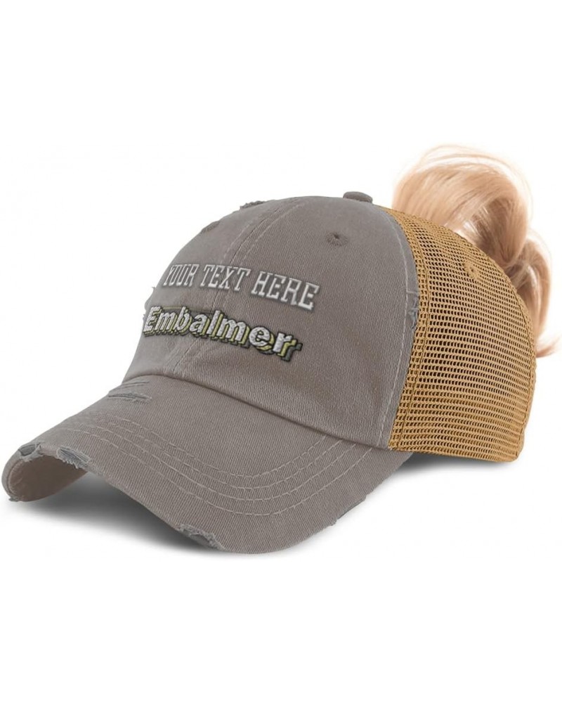 Womens Ponytail Cap Embalmer Undertaker Cotton Funeral Distressed Trucker Hat Grey Tan Personalized Text Here $15.36 Baseball...