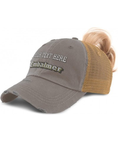 Womens Ponytail Cap Embalmer Undertaker Cotton Funeral Distressed Trucker Hat Grey Tan Personalized Text Here $15.36 Baseball...