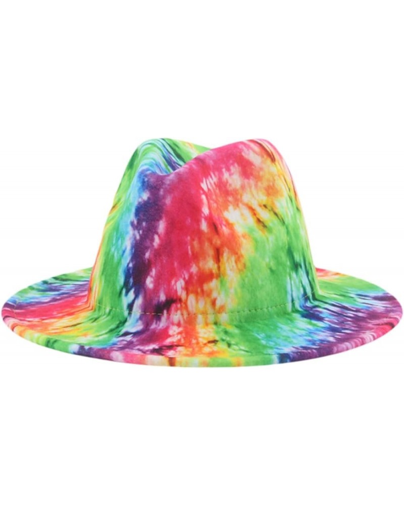 Fedora Hat Tie Dye Hats for Women Multicolor Felt Caps Women Fashion Luxury Fedora Winter Women Hat Sombreros 13 $12.55 Fedoras