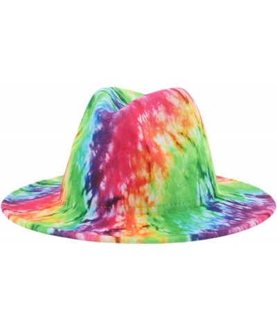 Fedora Hat Tie Dye Hats for Women Multicolor Felt Caps Women Fashion Luxury Fedora Winter Women Hat Sombreros 13 $12.55 Fedoras