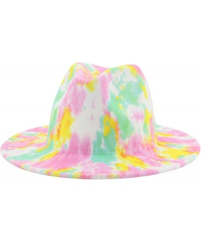 Fedora Hat Tie Dye Hats for Women Multicolor Felt Caps Women Fashion Luxury Fedora Winter Women Hat Sombreros 13 $12.55 Fedoras