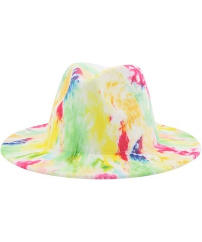 Fedora Hat Tie Dye Hats for Women Multicolor Felt Caps Women Fashion Luxury Fedora Winter Women Hat Sombreros 13 $12.55 Fedoras