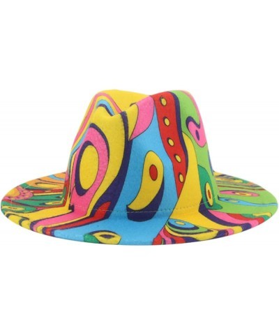 Fedora Hat Tie Dye Hats for Women Multicolor Felt Caps Women Fashion Luxury Fedora Winter Women Hat Sombreros 13 $12.55 Fedoras