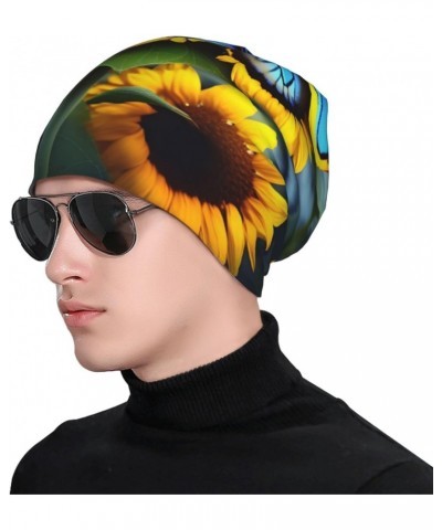 Sunflower Blue Butterfly Adult Men's and Women's Knit Hat Beanies,Unisex Adult Hat,Hat Stretchy Loose Headband Headwear $13.0...