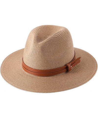 Straw Hat for Women Men Panama Hat Wide Brim Sun Hat Men Classic Fedora Beach Hat Belt Khaki 1 $17.44 Fedoras