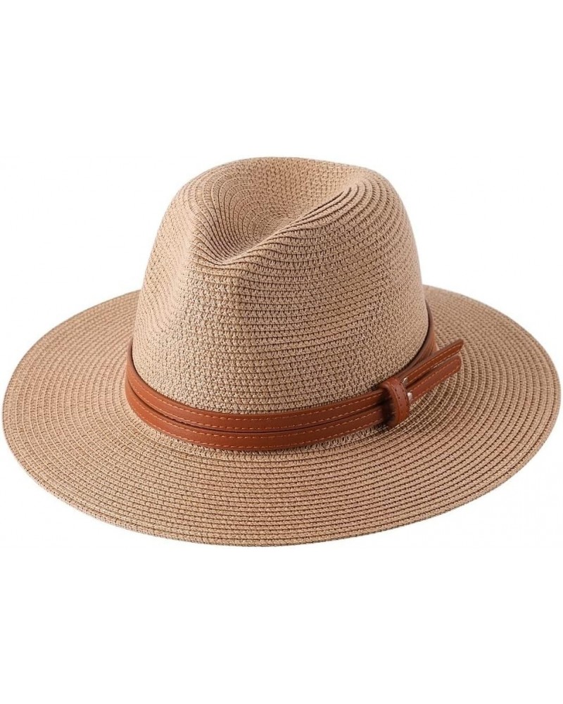 Straw Hat for Women Men Panama Hat Wide Brim Sun Hat Men Classic Fedora Beach Hat Belt Khaki 1 $17.44 Fedoras