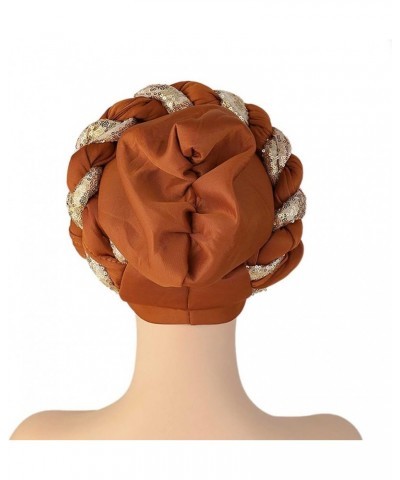 Women Sequin African Turban Bow Knot Pre-Tied Cap Pleated Ruffle Bonnet Hat Headwrap Caps Gifts Christmas Bronze $7.89 Skulli...