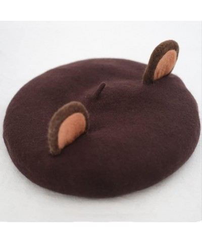 Kawaii Deer Ear Berets Hat Cute Funny Christmas Fruits Cap Winter Warm Women Girls Gift red pink Bear $14.69 Berets