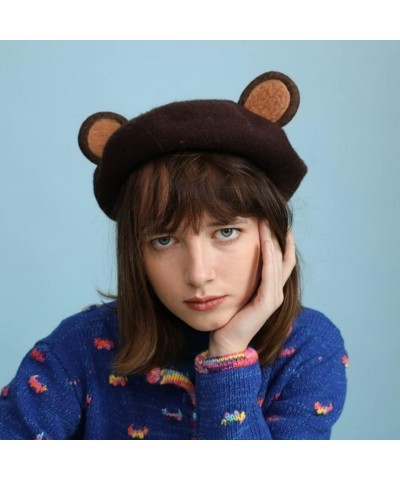 Kawaii Deer Ear Berets Hat Cute Funny Christmas Fruits Cap Winter Warm Women Girls Gift red pink Bear $14.69 Berets