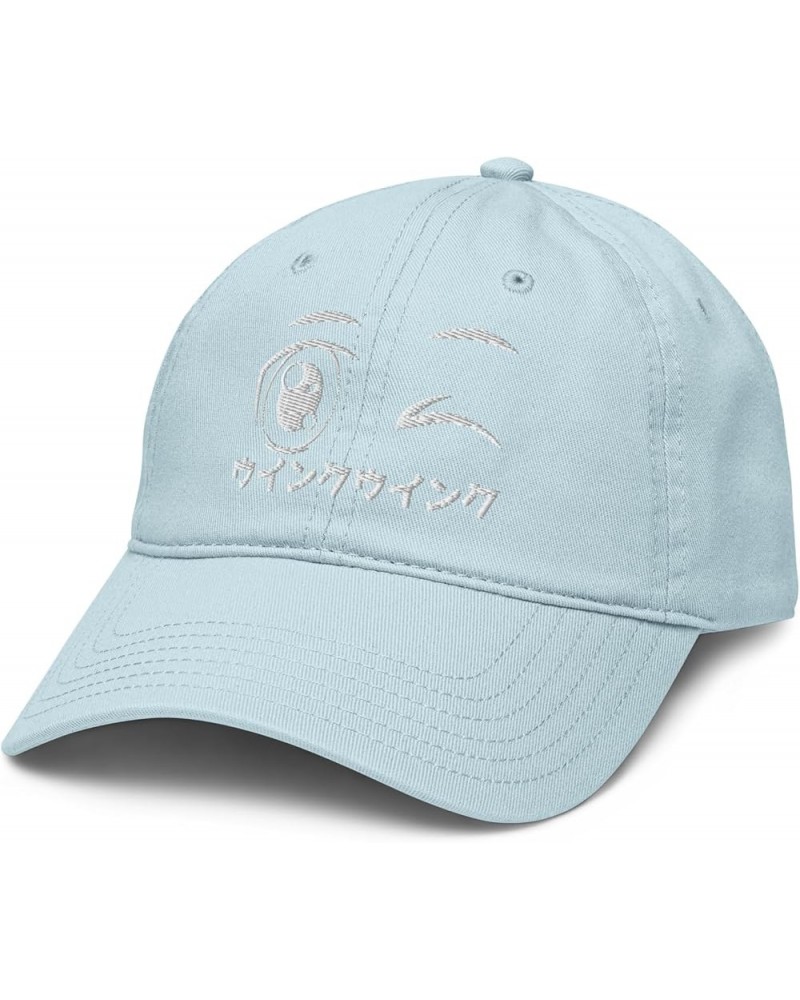 Winking Anime Eyes and Kanji Adjustable Baseball Hat Baby Blue $16.19 Baseball Caps