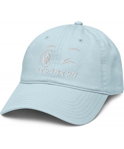 Winking Anime Eyes and Kanji Adjustable Baseball Hat Baby Blue $16.19 Baseball Caps