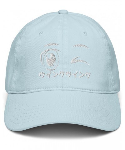 Winking Anime Eyes and Kanji Adjustable Baseball Hat Baby Blue $16.19 Baseball Caps